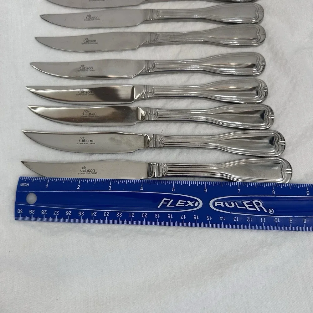 Set‎ Of 9 Gibson Gia19 Fiddle Serrated Stainless Steak Knives 8.5